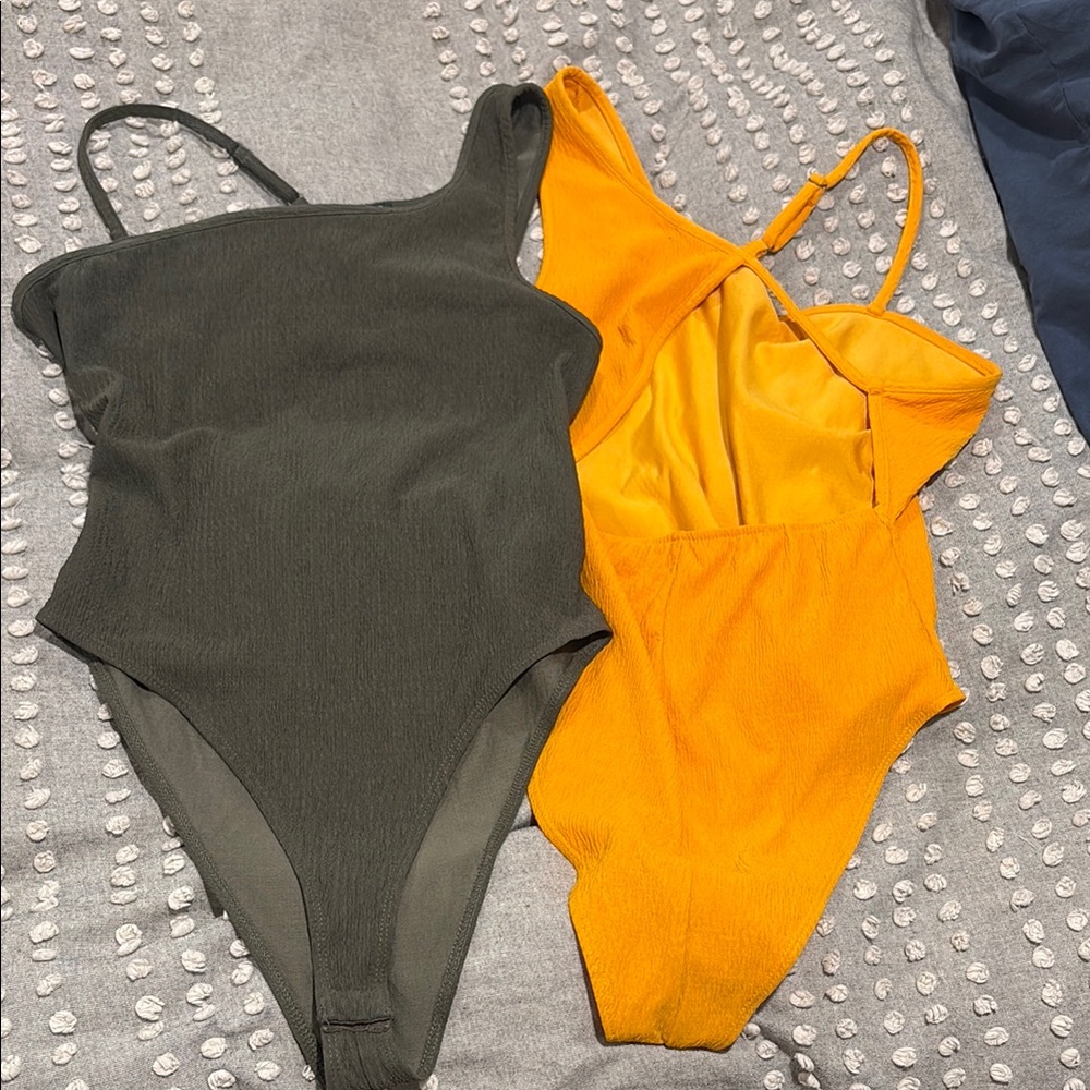 Wild Fable Green and Yellow Bodysuits with High-Cut Design